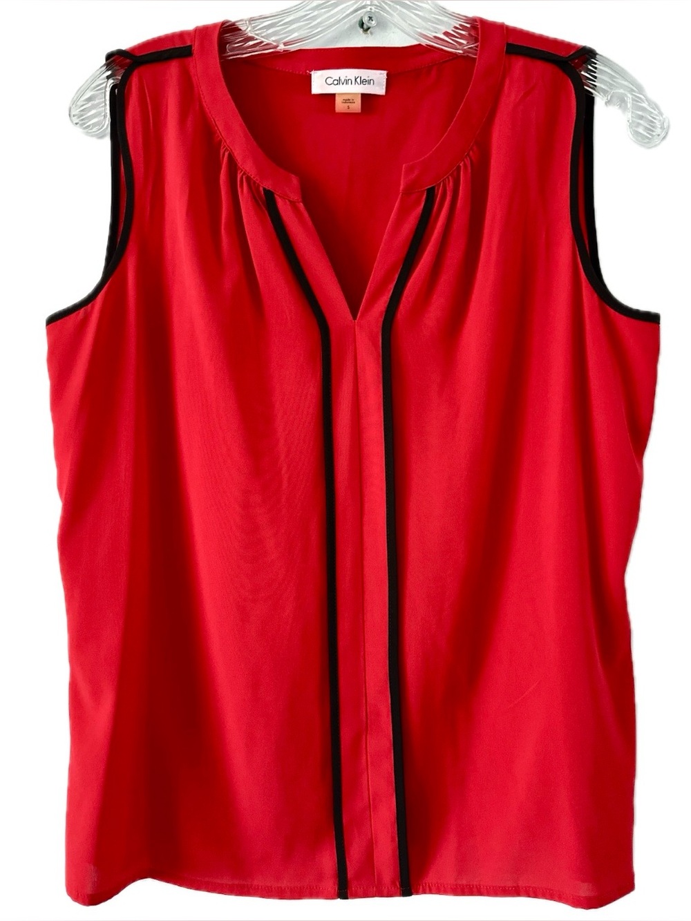 Calvin Klein Red Sleeveless V-Neck Camisole with Black Trim